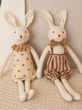 Linen Bunny Dolls Set Of Two New Cottagecore Scandinavian Nordic Natural Gifting